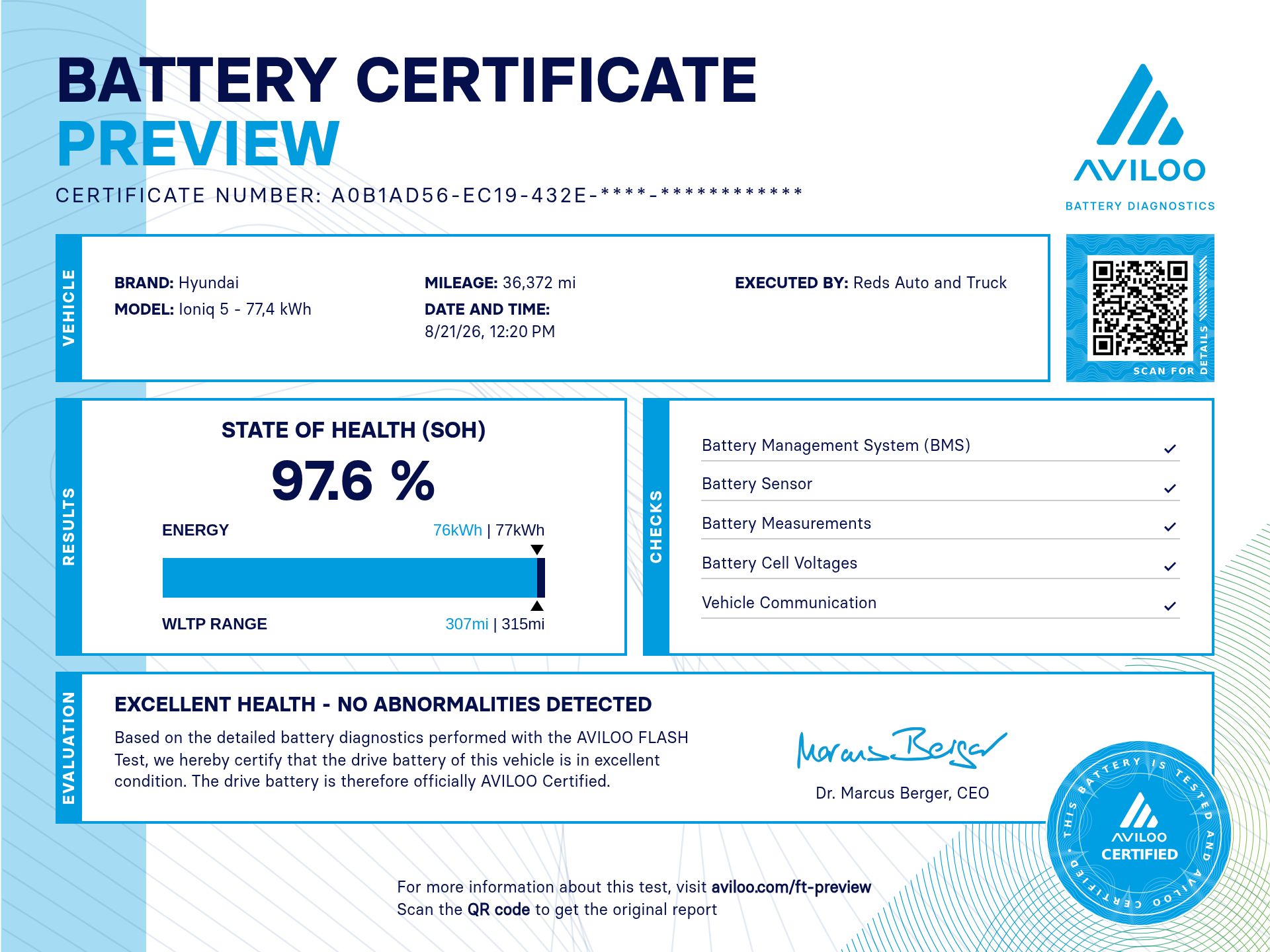 AVILOO battery certificate preview