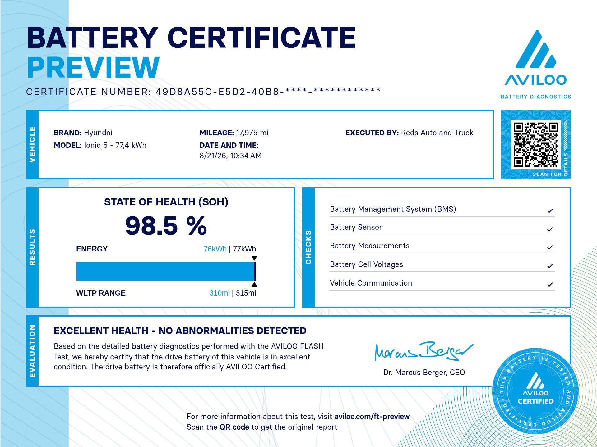 AVILOO battery certificate preview