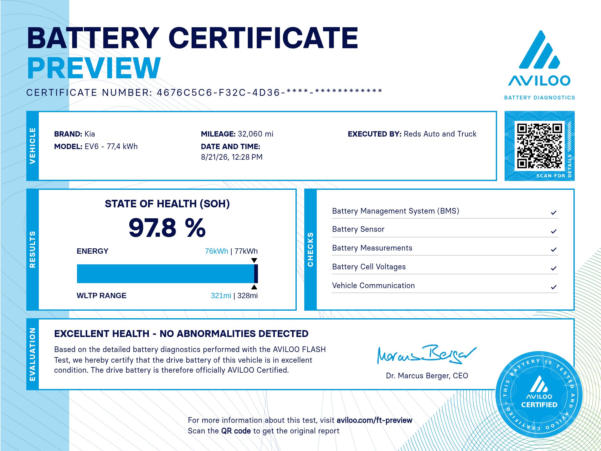 AVILOO battery certificate preview