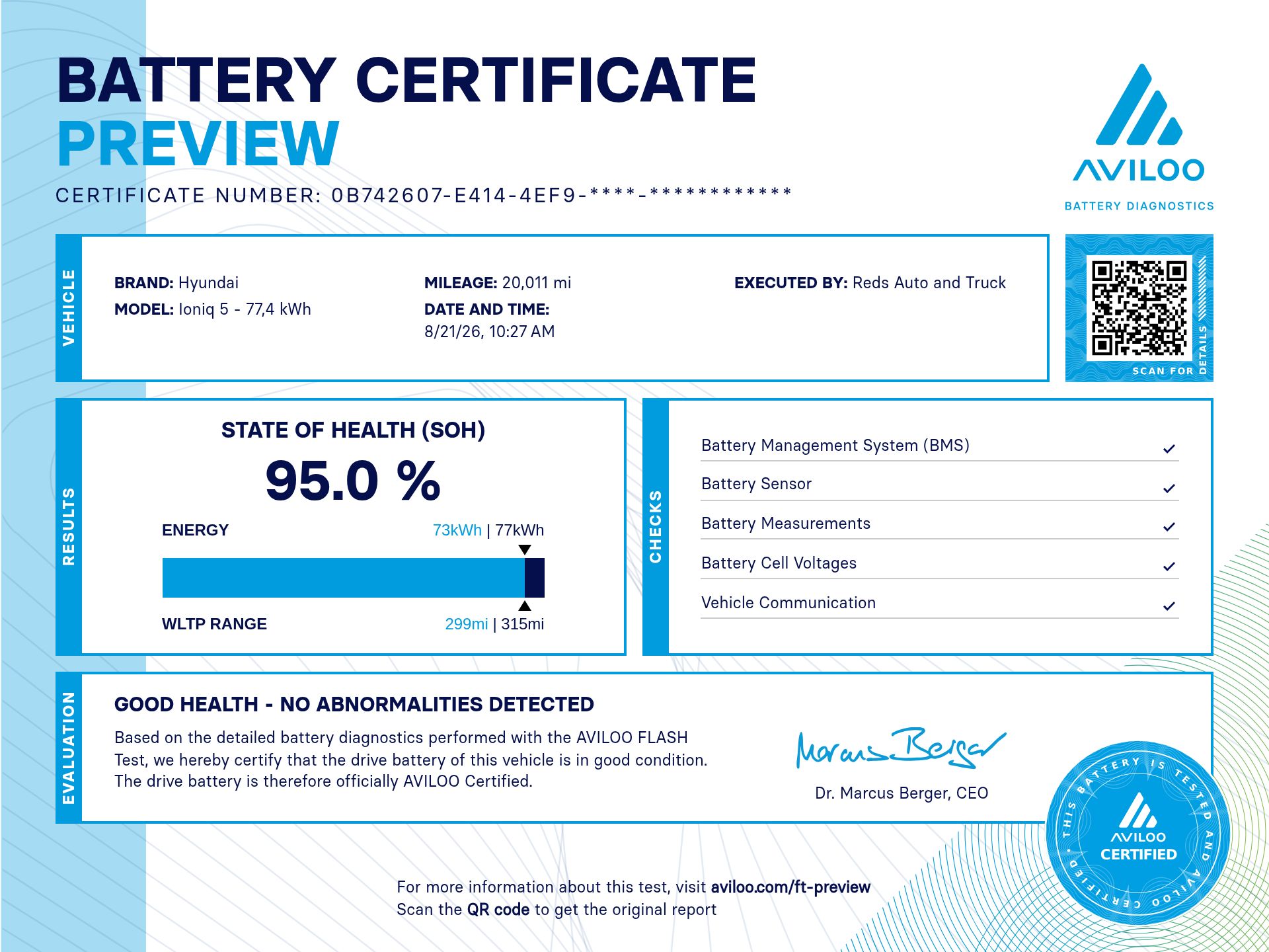 AVILOO battery certificate preview