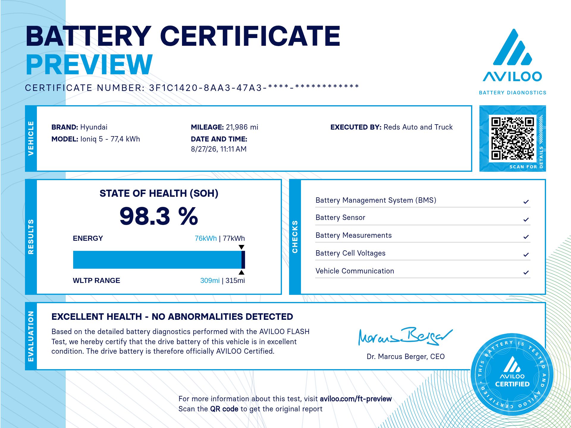 AVILOO battery certificate preview