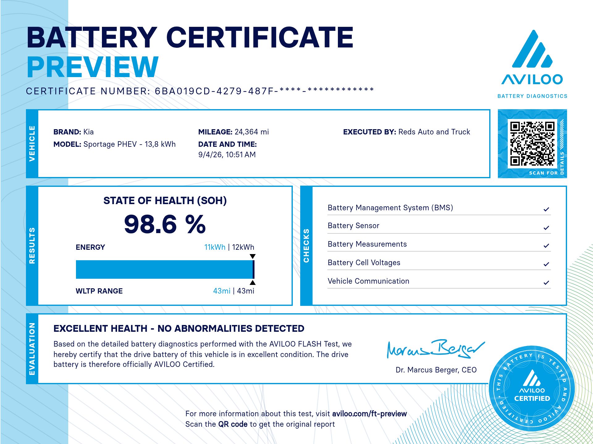 AVILOO battery certificate preview