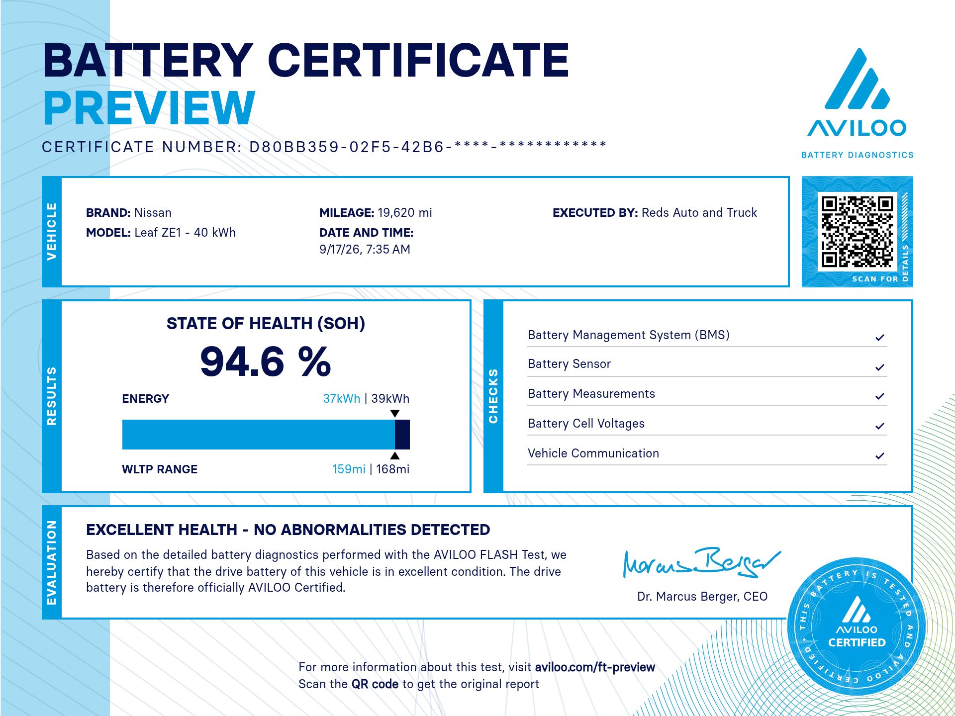 AVILOO battery certificate preview