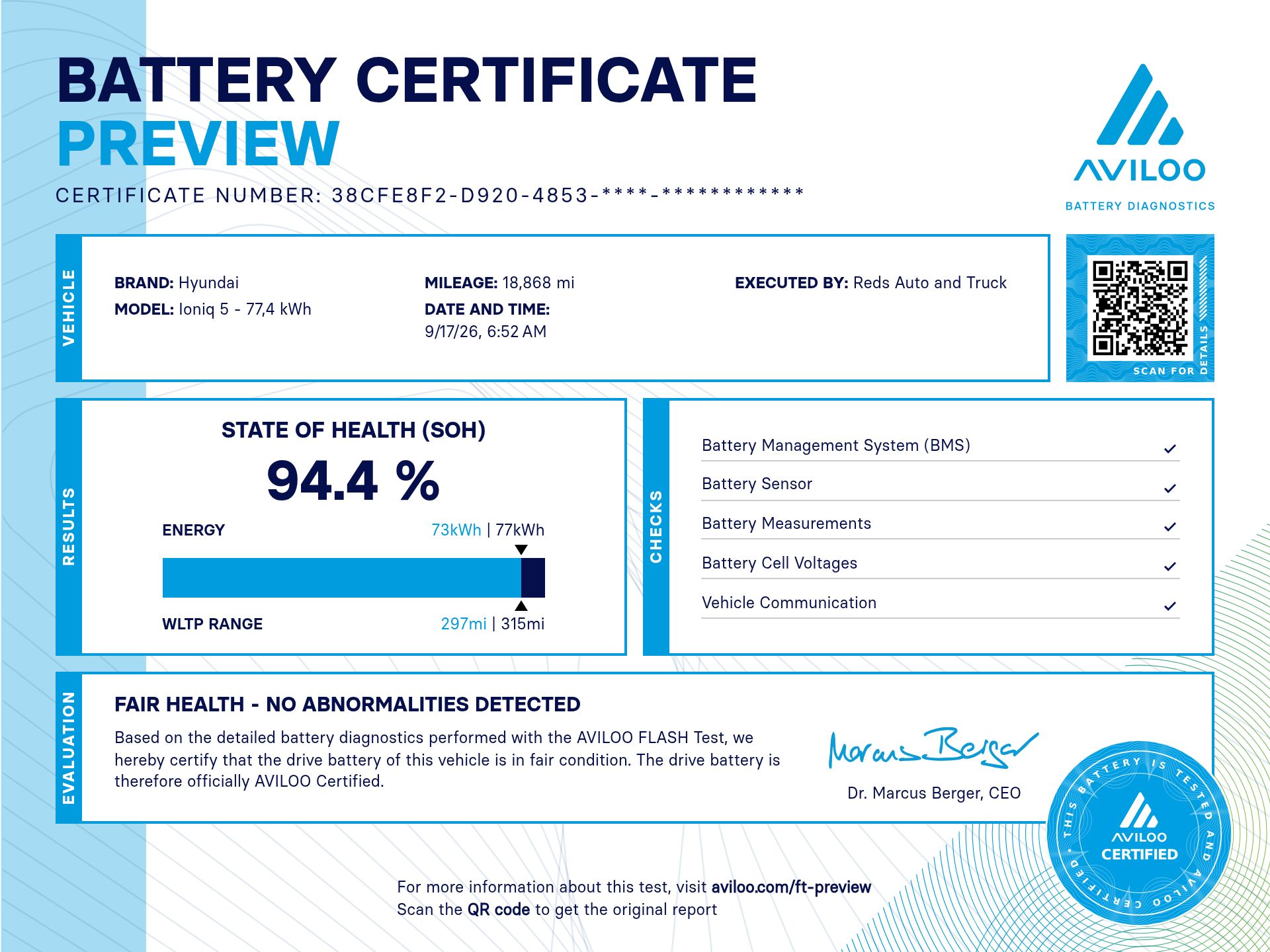 AVILOO battery certificate preview