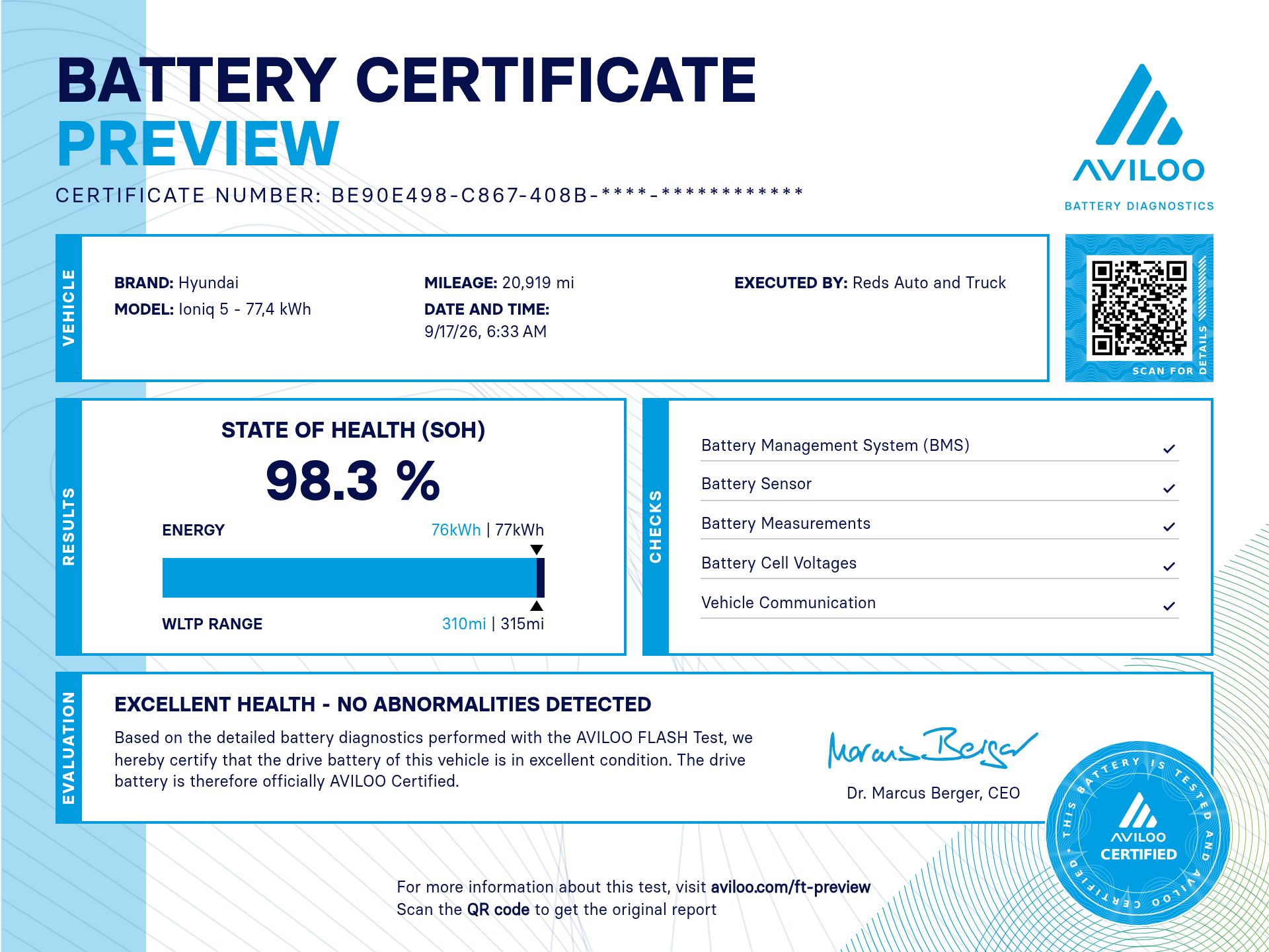 AVILOO battery certificate preview