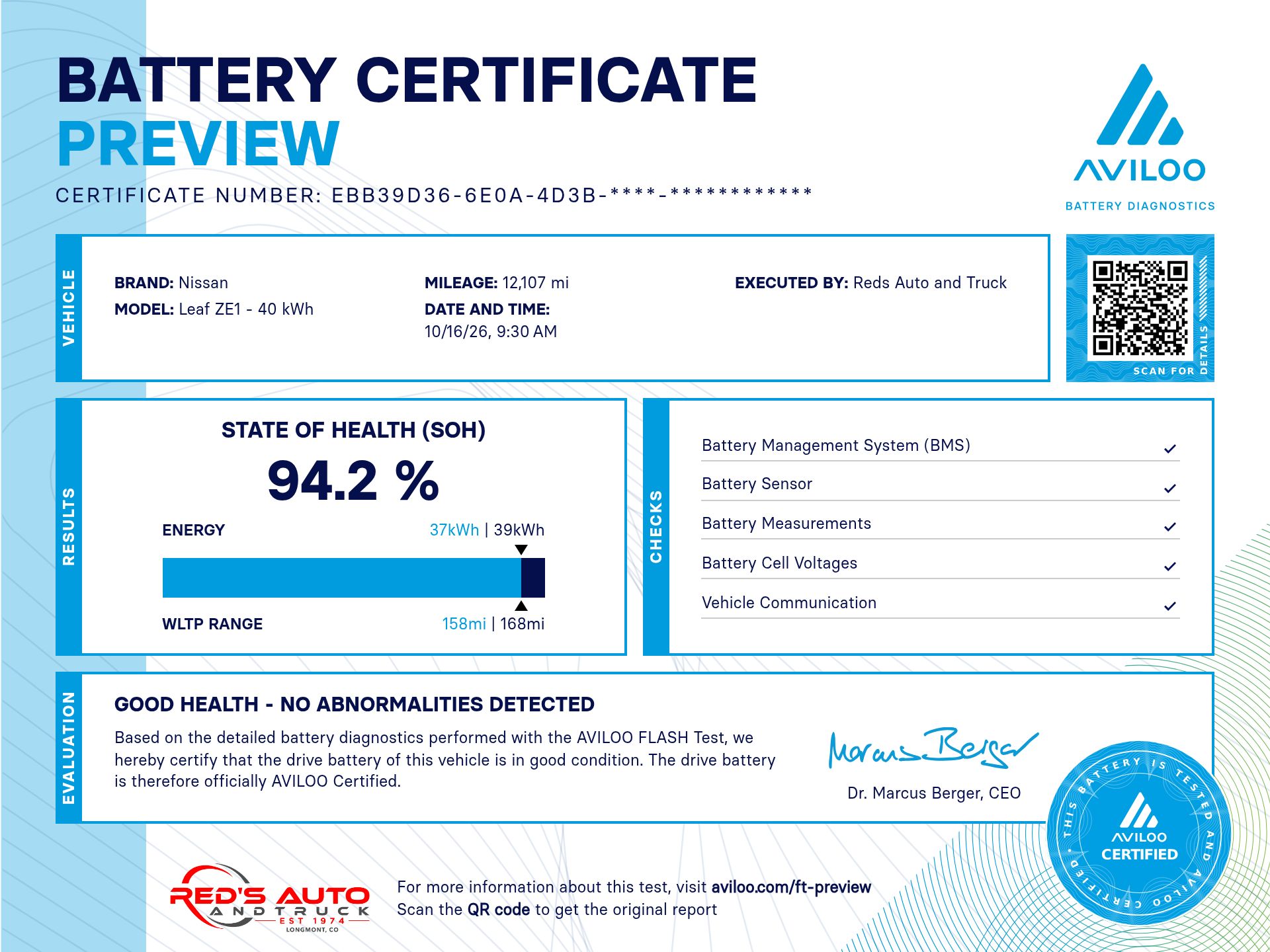 AVILOO battery certificate preview