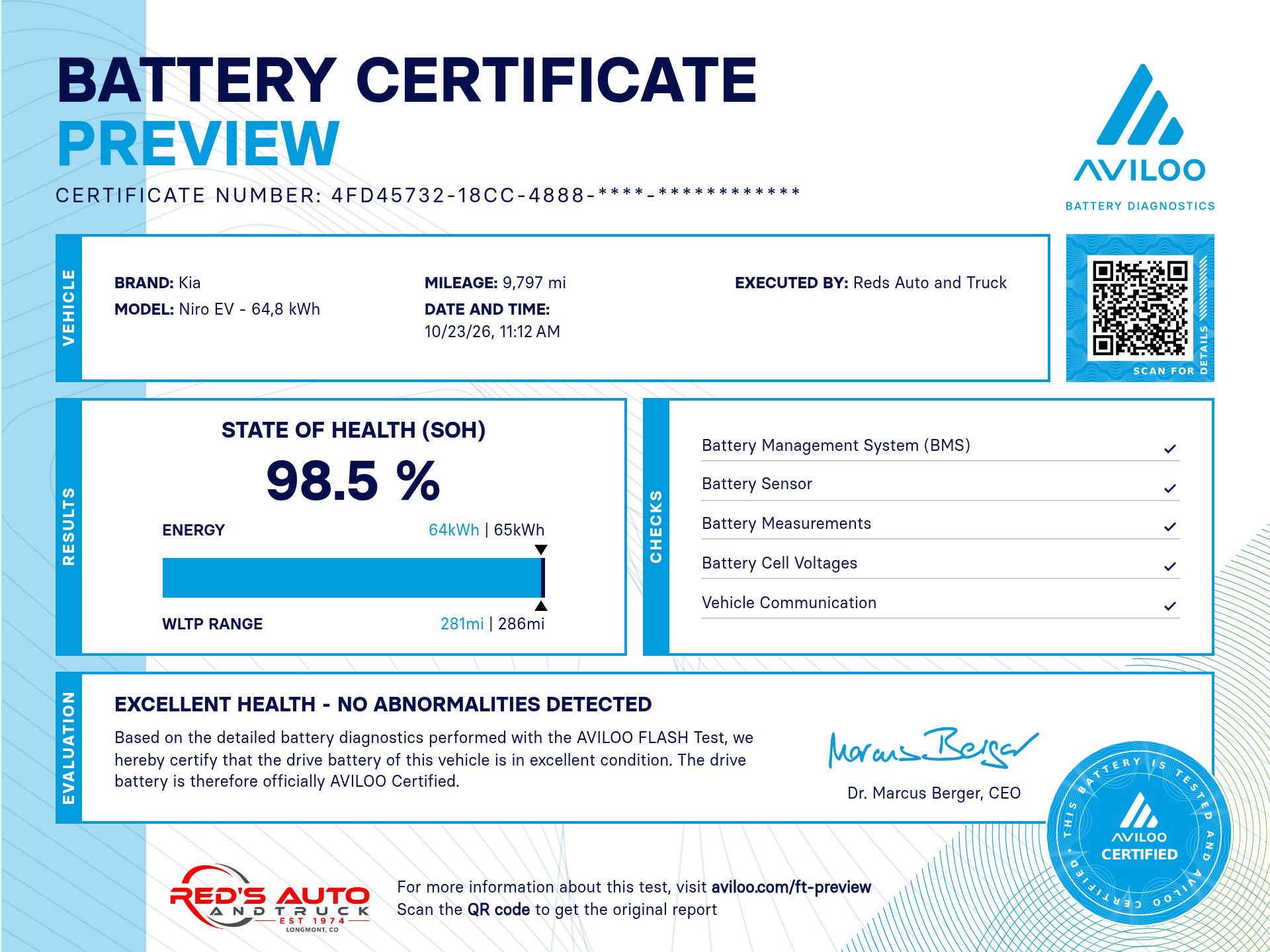 AVILOO battery certificate preview