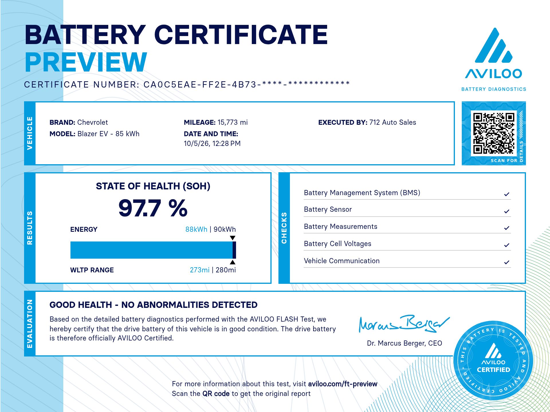 AVILOO battery certificate preview