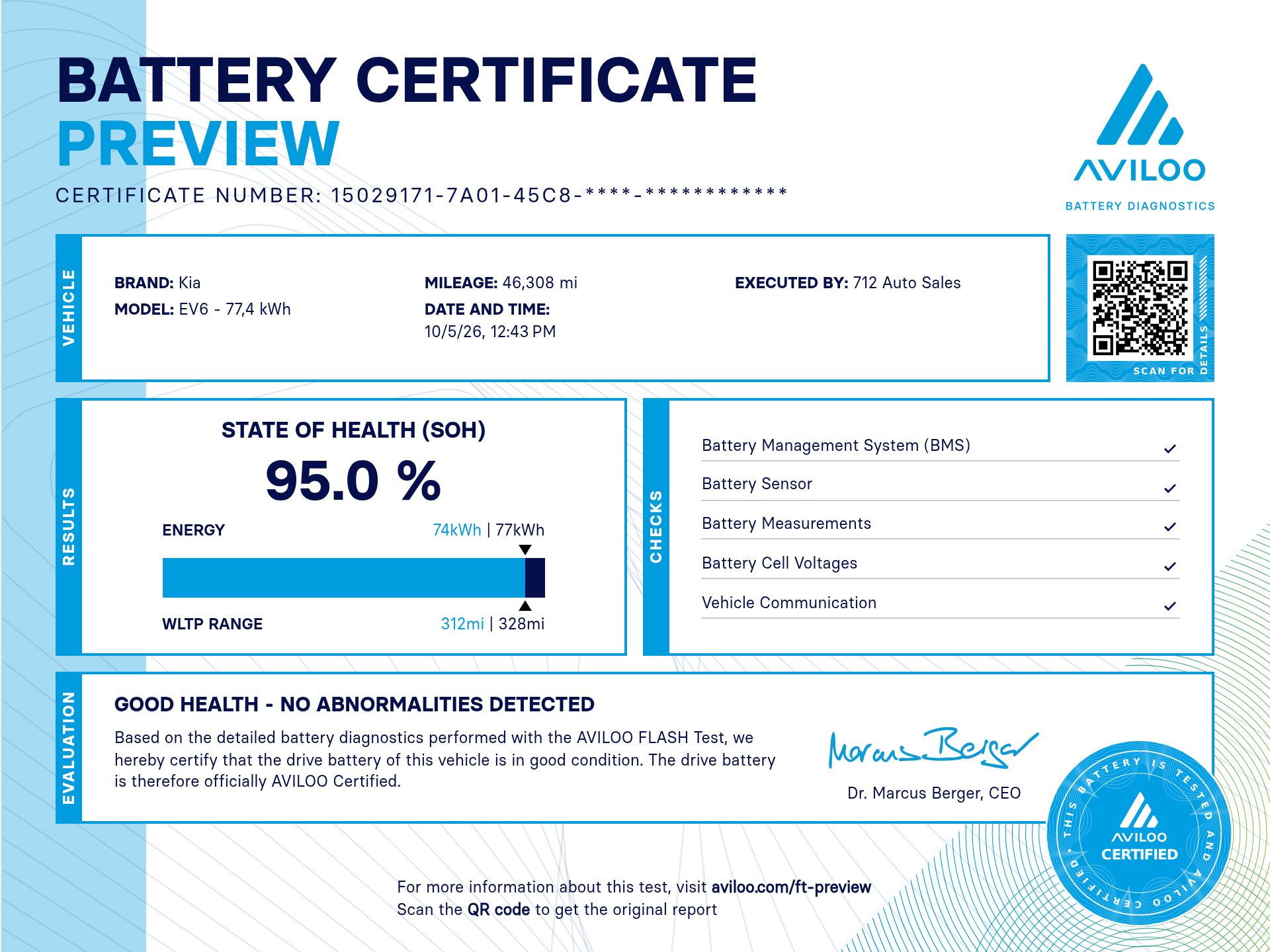 AVILOO battery certificate preview